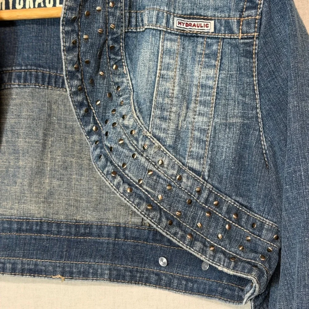 Hydraulic Y2K Studded Cropped Denim Shrug Jacket Medium Wash Blue Size XL - Picture 5 of 8